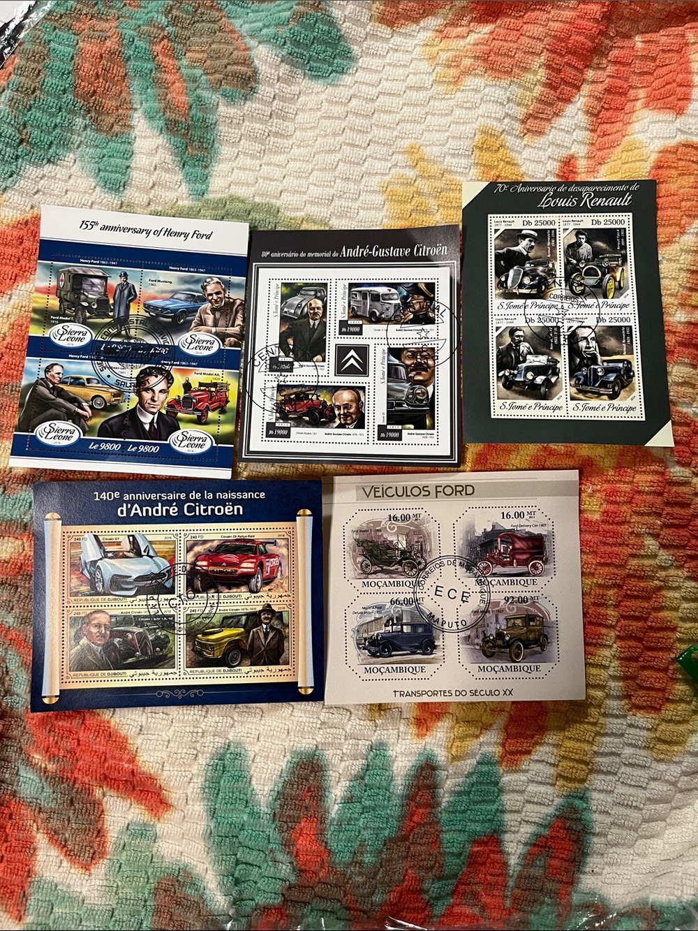 Vintage Classic Car Stamp Collection Sheets - Multicolor